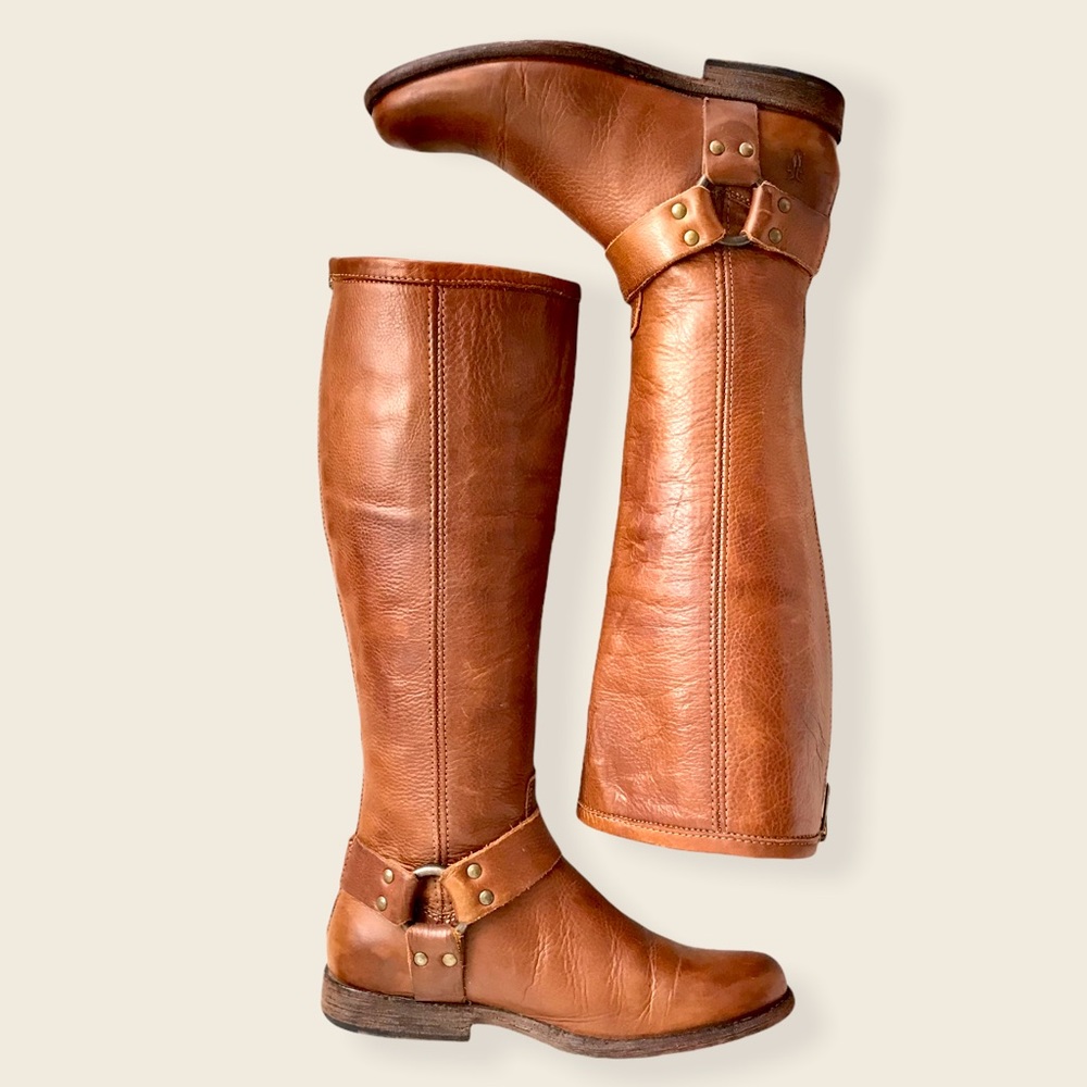 Frye Phillip Harness Cognac Leather Tall Boots - Picture 15 of 16